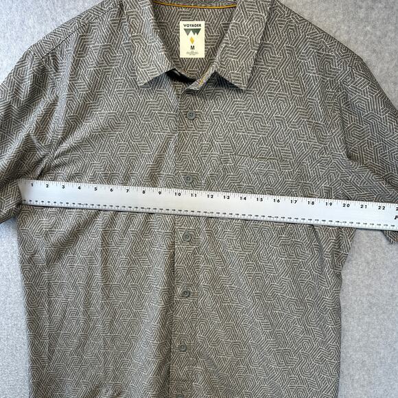Voyager Alpine Shirt Mens Medium Gray Geometric Short Sleeve Button Up Pocket - Picture 9 of 13